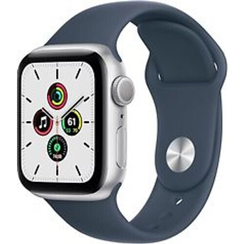 Refurbished Apple Watch SE 40 mm kast van zilver aluminium met stormblauw sportbandje [wifi] Tweedehands