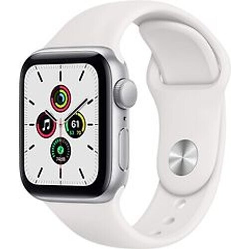 Refurbished Apple Watch SE 40 mm kast van zilver aluminium met wit sportbandje [wifi] Tweedehands