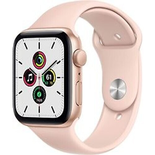 Refurbished Apple Watch SE 44 mm kast van goud aluminium met roze sportbandje [wifi] Tweedehands