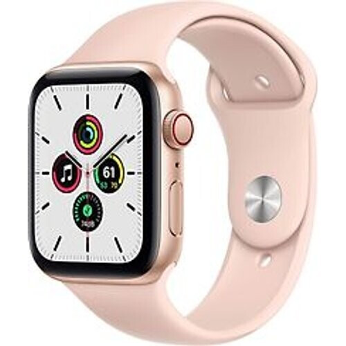 Refurbished Apple Watch SE 44 mm kast van goud aluminium met roze sportbandje [wifi + cellular] Tweedehands