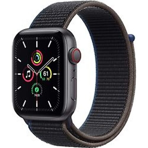 Refurbished Apple Watch SE 44 mm kast van spacegrijs aluminium met Sport Loop grijs [wifi + cellular] Tweedehands