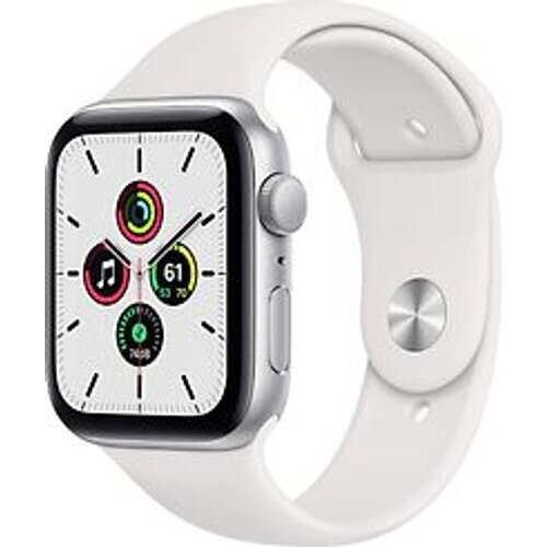 Refurbished Apple Watch SE 44 mm kast van zilver aluminium met wit sportbandje [wifi] Tweedehands
