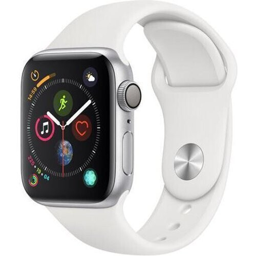 Refurbished Apple Watch Series 4 (2018) GPS 40 mm - Aluminium Zilver - Sportbandje Wit Tweedehands