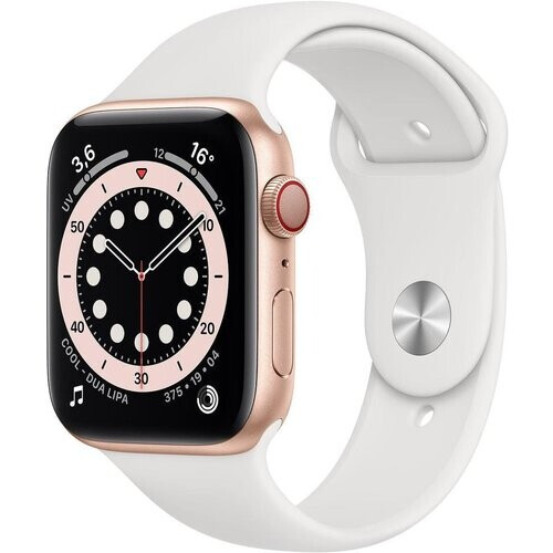 Refurbished Apple Watch Series 4 (2018) GPS 44 mm - Aluminium Goud - Sportbandje Wit Tweedehands