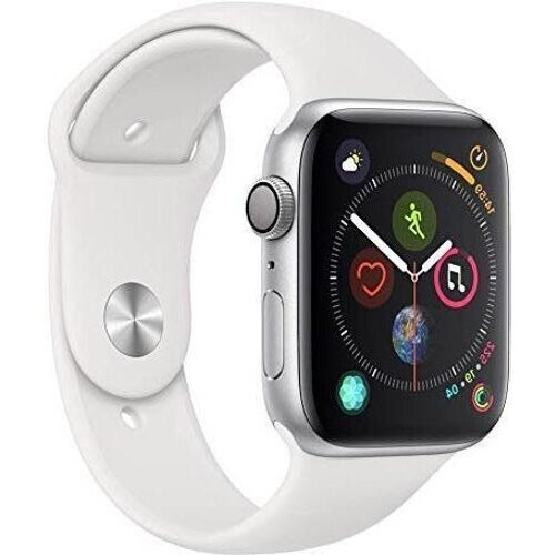 Refurbished Apple Watch Series 4 (2018) GPS 44 mm - Aluminium Zilver - Sportbandje Wit Tweedehands