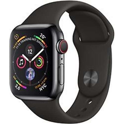Refurbished Apple Watch Series 4 40 mm edelstaal space zwart met sportarmband [wifi + cellular] zwart Tweedehands