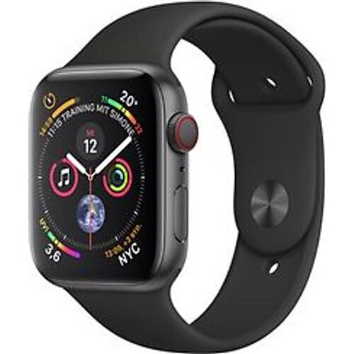 Refurbished Apple Watch Series 4 44 mm aluminium spacegrijs met sportarmband [wifi + cellular] zwart Tweedehands