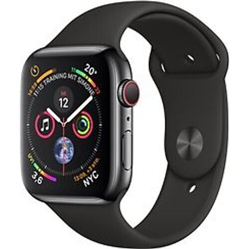 Refurbished Apple Watch Series 4 44 mm edelstaal space zwart met sportarmband [wifi + cellular] zwart Tweedehands