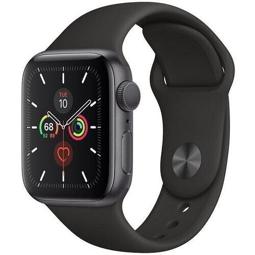 Refurbished Apple Watch Series 5 (2019) GPS 40 mm - Aluminium Spacegrijs - Sportbandje Zwart Tweedehands