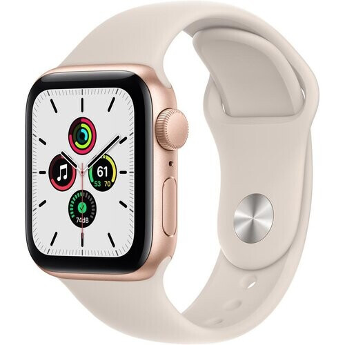 Refurbished Apple Watch Series 5 (2019) GPS 44 mm - Aluminium Goud - Sportbandje Sterrenlicht Tweedehands