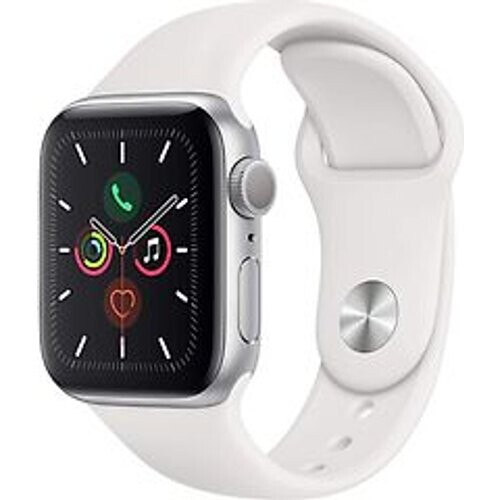 Refurbished Apple Watch Series 5 40 mm aluminium kast zilver op sportbandje wit [wifi] Tweedehands