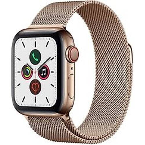Refurbished Apple Watch Series 5 40 mm roestvrij stalen kast goud op Milanees bandje goud [wifi + cellular] Tweedehands