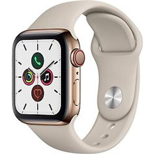 Refurbished Apple Watch Series 5 40 mm roestvrij stalen kast goud op sportbandje steen [wifi + cellular] Tweedehands