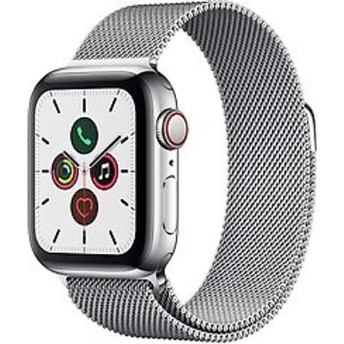 Refurbished Apple Watch Series 5 40 mm roestvrij stalen kast zilver op Milanees bandje zilver [wifi + cellular] Tweedehands