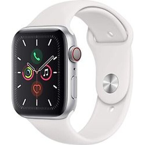 Refurbished Apple Watch Series 5 44 mm aluminium kast zilver op sportbandje wit [wifi + cellular] Tweedehands