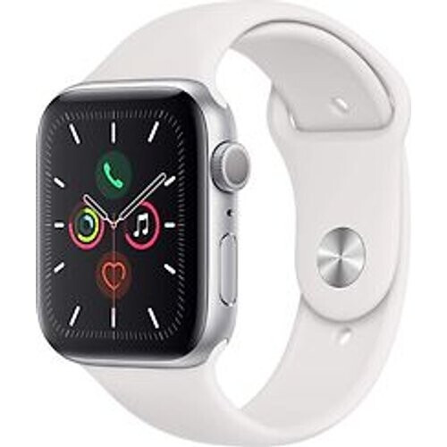 Refurbished Apple Watch Series 5 44 mm aluminium kast zilver op sportbandje wit [wifi] Tweedehands