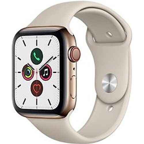 Refurbished Apple Watch Series 5 44 mm roestvrij stalen kast goud op sportbandje steen [wifi + cellular] Tweedehands