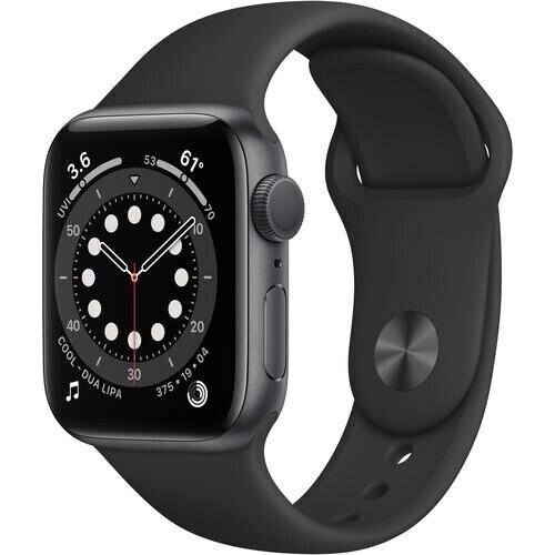 Refurbished Apple Watch Series 6 (2020) GPS 44 mm - Aluminium Spacegrijs - Sportbandje Zwart Tweedehands