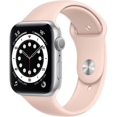 Refurbished Apple Watch Series 6 (2020) GPS 44 mm - Aluminium Zilver - Sportbandje Roze Tweedehands