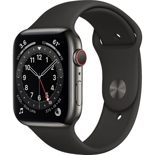 Refurbished Apple Watch Series 6 (2020) GPS + Cellular 40 mm - Roestvrij staal Grafiet - Sportbandje Zwart Tweedehands