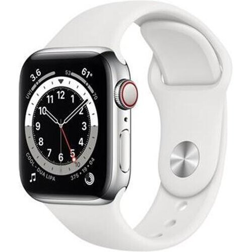 Refurbished Apple Watch (Series 6) 2020 GPS + Cellular 40 mm - Roestvrij staal Zilver - Geweven sportbandje Wit Tweedehands