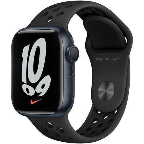 Refurbished Apple Watch Series 7 (2021) GPS 41 mm - Aluminium Midnight - Sportbandje van Nike Zwart Tweedehands