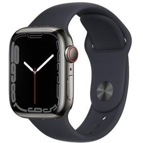 Refurbished Apple Watch (Series 7) 2021 GPS + Cellular 45 mm - Roestvrij staal Grafiet - Sportbandje Zwart Tweedehands