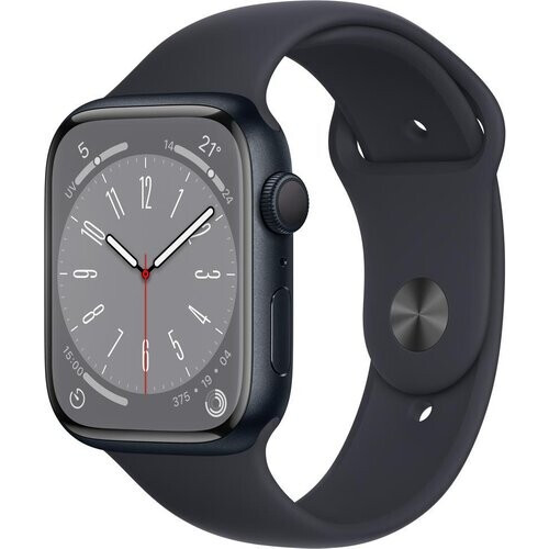 Refurbished Apple Watch Series 8 (2022) GPS 41 mm - Aluminium Midnight - Sportbandje Zwart Tweedehands