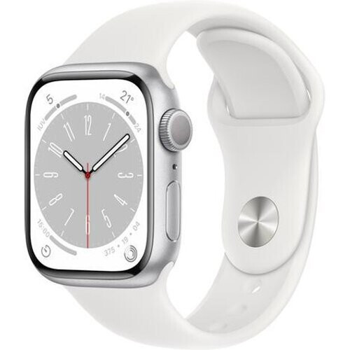 Refurbished Apple Watch Series 8 (2022) GPS 41 mm - Aluminium Zilver - Sportbandje Wit Tweedehands