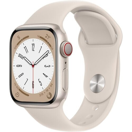 Refurbished Apple Watch (Series 8) 2022 GPS 45 mm - Aluminium Beige - Sportbandje Sterrenlicht Tweedehands
