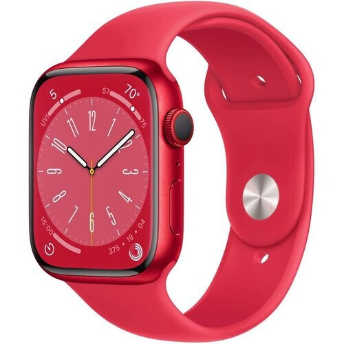 Refurbished Apple Watch Series 8 (2022) GPS 45 mm - Aluminium Rood - Sportbandje Rood Tweedehands