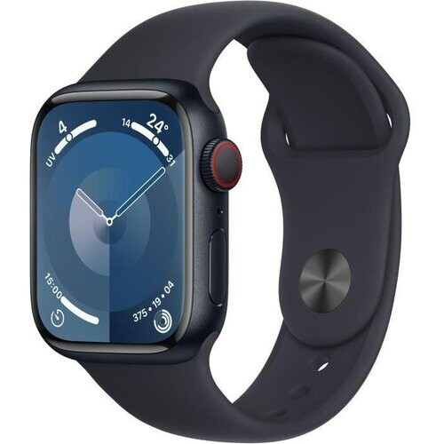 Refurbished Apple Watch Series 9 (2023) GPS 41 mm - Aluminium Midnight - Sportbandje Zwart Tweedehands