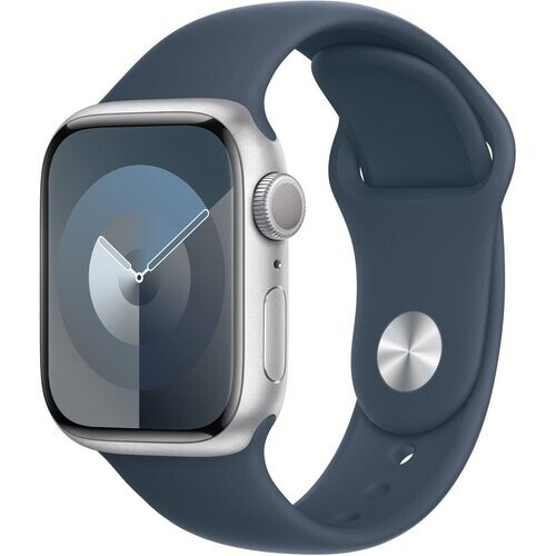 Refurbished Apple Watch Series 9 (2023) GPS 41 mm - Aluminium Zilver - Sportbandje Blauw Tweedehands