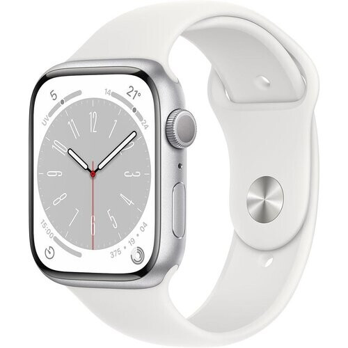 Refurbished Apple Watch Series 9 (2023) GPS 45 mm - Aluminium Zilver - Sportbandje Wit Tweedehands