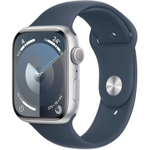 Refurbished Apple Watch Series 9 (2023) GPS 45 mm - Aluminium Zilver - Sportbandje Blauw Tweedehands