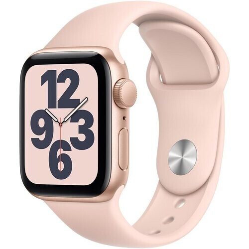 Refurbished Apple Watch Series SE 1 (2020) GPS 44 mm - Aluminium Goud - Sportbandje Roze Tweedehands