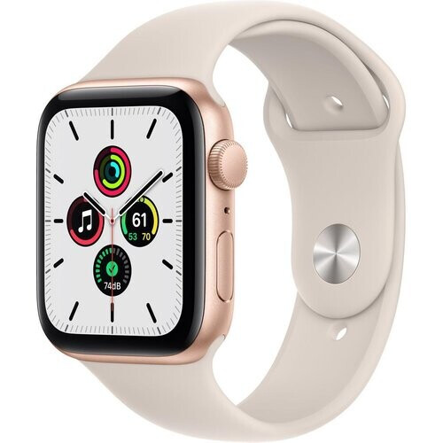 Refurbished Apple Watch Series SE 1 (2020) GPS 44 mm - Aluminium Goud - Sportbandje Sterrenlicht Tweedehands