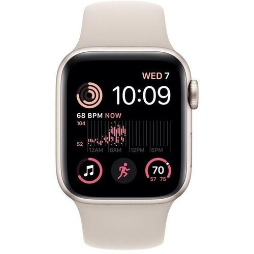 Refurbished Apple Watch Series SE 1 (2020) GPS + Cellular 44 mm - Aluminium Goud - Sportbandje Wit Tweedehands