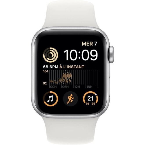 Refurbished Apple Watch Series SE 2 (2022) GPS 40 mm - Aluminium Zilver - Sportbandje Wit Tweedehands