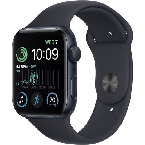 Refurbished Apple Watch Series SE 2 (2022) GPS 44 mm - Aluminium Midnight - Sportbandje Zwart Tweedehands