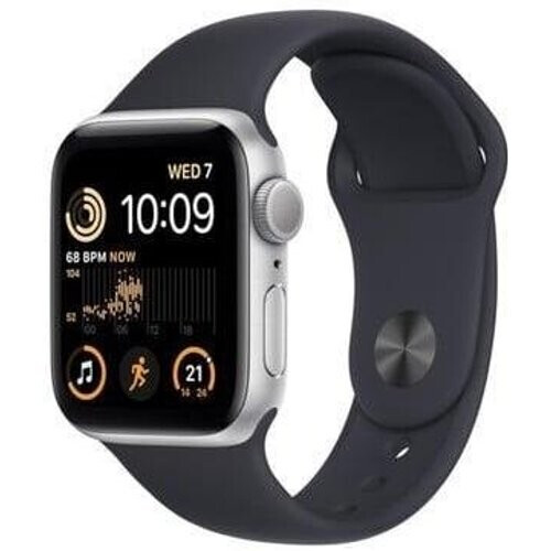 Refurbished Apple Watch Series SE 2 (2022) GPS + Cellular 40 mm - Aluminium Zilver - Sportbandje Zwart Tweedehands