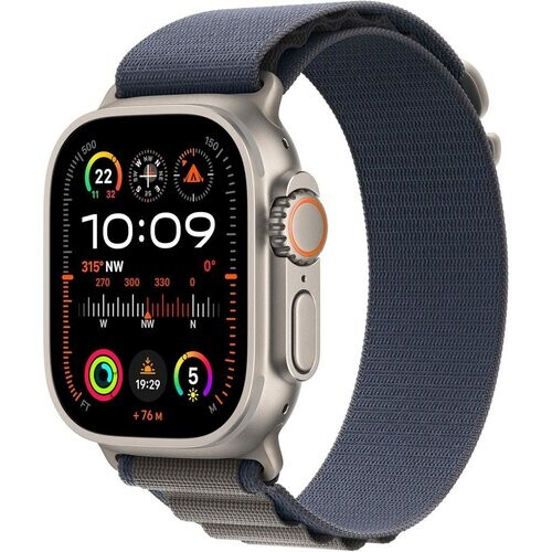 Refurbished Apple Watch Ultra 2 (2023) GPS + Cellular 49 mm - Titanium Naturel titanium - Alpine-bandje Blauw Tweedehands