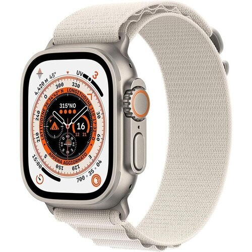 Refurbished Apple Watch Ultra 2 (2023) GPS + Cellular 49 mm - Titanium Naturel titanium - Alpine-bandje Wit Tweedehands