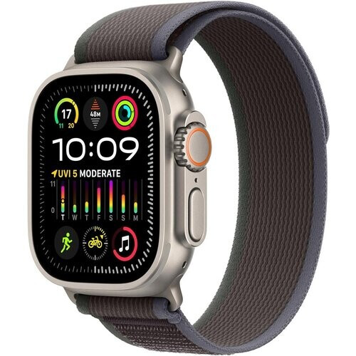 Refurbished Apple Watch Ultra 2 (2023) GPS + Cellular 49 mm - Titanium Naturel titanium - Trail-bandje Zwart Tweedehands