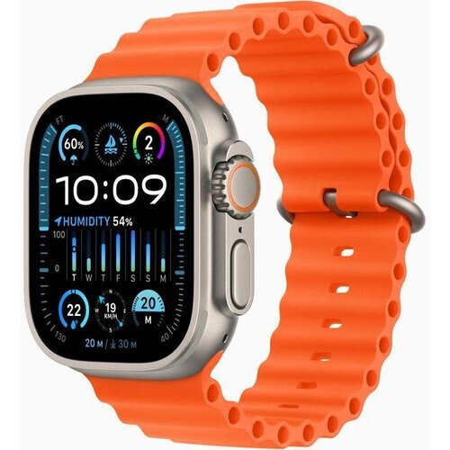 Refurbished Apple Watch Ultra 2 (2023) GPS + Cellular 49 mm - Titanium Naturel titanium - Ocean-bandje Oranje Tweedehands