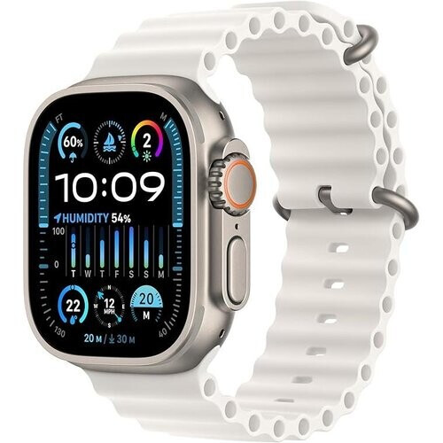 Refurbished Apple Watch Ultra 2 (2023) GPS + Cellular 49 mm - Titanium Naturel titanium - Ocean-bandje Wit Tweedehands