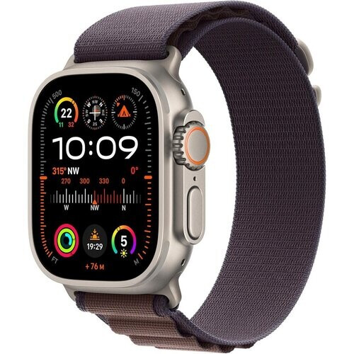 Refurbished Apple Watch Ultra 2 (2023) GPS + Cellular 49 mm - Titanium Naturel titanium - Alpine-bandje Zwart Tweedehands