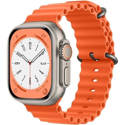 Refurbished Apple Watch Ultra (2022) GPS + Cellular 49 mm - Titanium Naturel titanium - Ocean-bandje Oranje Tweedehands