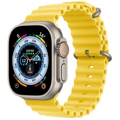 Refurbished Apple Watch Ultra (2022) GPS + Cellular 49 mm - Titanium Naturel titanium - Ocean-bandje Geel Tweedehands