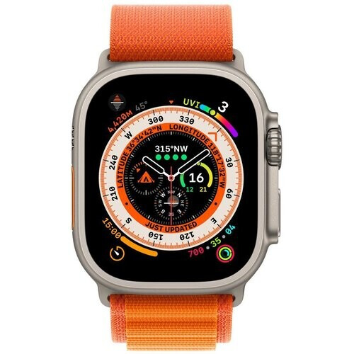 Refurbished Apple Watch Ultra (2022) GPS + Cellular 49 mm - Titanium Naturel titanium - Alpine-bandje Oranje Tweedehands